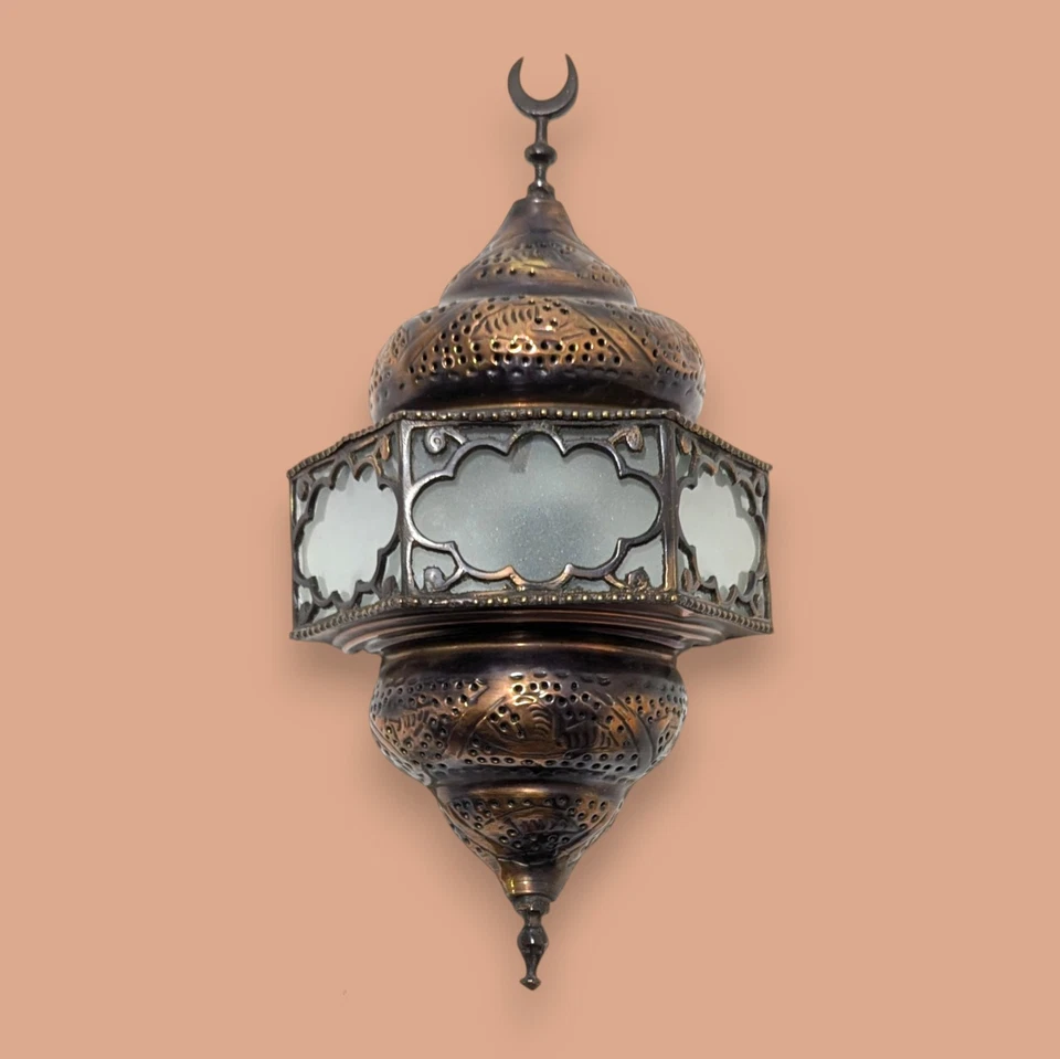 Aplique de pared con cúpula de latón egipcio marroquí BR83 vidrio blanco estilo vintage Foto 2 de 3