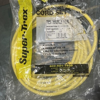  TPC WIRE & CABLE SUPER-TREX 89320 QUICK CONNECT CORDSET 3P 20' FEMALE 90° 