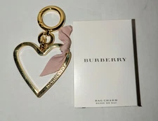 Burberry Keychain/ Bag Charm Gold Tone Heart With Ribbon - NEW In Box