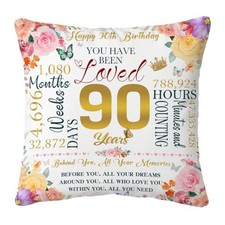Birthday Pillow Covers - 18"x18", Happy Decorations for Grandma, Mom, 90th