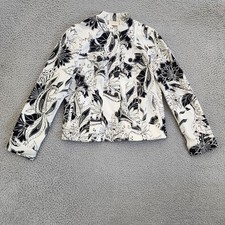 Chico's Womens Size 0 Black White Floral Crop Jacket Button Front Cotton Blend