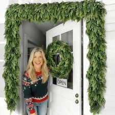 2 PCS 9 FT Christmas Cedar Garland, Artificial Real Touch Greenery Pine Garla...