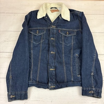 Levi's Sherpa Trucker Jacket Mens XL Blue Denim Sherpa Lined Insulated Collared