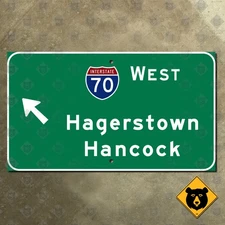 Maryland Interstate 70 west Hagerstown Hancock highway road exit sign 21x12