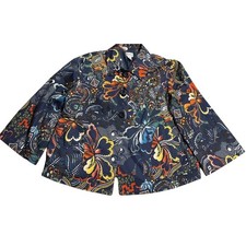 Chico's Jacket 3 Button Blazer Floral Print Fully Lined Womens Sz 2 - US 12 Blue