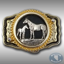 Vintage Belt Buckle Horse And Pony Filigree Western Made In The USA