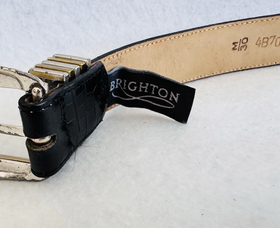 BRIGHTON CLASSICS Belt Black Reptile Leather Gold & Silver Hardware Size 30 - Image 3 of 4