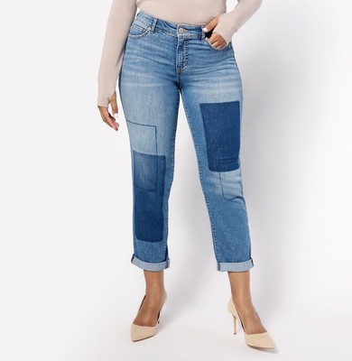 LOGO By Lori Goldstein Tall Shadow Patch Boyfriend Jeans 2T Tall 2 Medium Wash