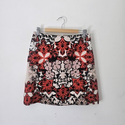 Hallhuber Women's Black Cream Red White Multi Floral UK 8 Lined Mini Skirt