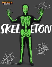 Boy Creepy Skeleton Costume Bone Jumpsuit Kids Halloween Dress Up Small 5 to 7