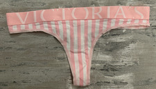NWT Victoria's Secret Cotton Exploded Logo Cotton Thong Panty Pink Striped M