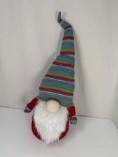 Christmas Gnome Figurine Plush Decor Red Knitted Hat White Beard Holiday Home
