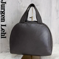 JURGEN LEHL Braided Leather Handbag Gray All-Leather Excellent Condition