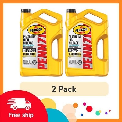 (2 pack) Pennzoil Platinum High Mileage Full Synthetic 5W-30 Motor Oil, 5 Quart