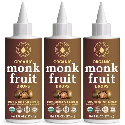 Organic Monk Fruit Liquid Sweetener Drops 8 fl oz 3-Pack Zero Sugar Pure Extract
