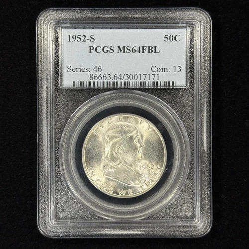 1952-S 50C MS64 FBL PCGS Franklin Half Dollar - Tough Date Full Bell Line