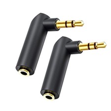 Right Angle 3.5mm TRS Stereo AUX Adapter 2-Pack Male to Female for Headset