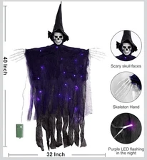 Halloween Decorations Outdoor, 2 Pack Hanging Light Ghost Spooky Skeletons Decor