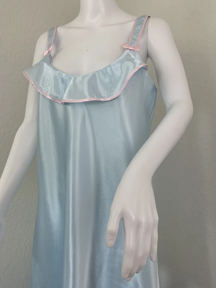 Camisón DE COLECCIÓN ROBERT LOUIS Talla L Mezcla Seda Bebé Muñeca Azul Satinado Rosa Lazo Foto 2 de 4
