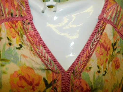 Soft Surroundings Shirt Womens Med Embroidered Tunic Pink Floral Boho Hippie Top - Picture 2 of 16