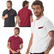 Mens Short Sleeve Chef Coat Jacket Button Hotel Restaurant Kitchen Tops Uniform