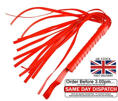 S&M Faux Leather RED PINK Flogger Whip Fetish Bondage Sexy Toy UK Stock Same Day