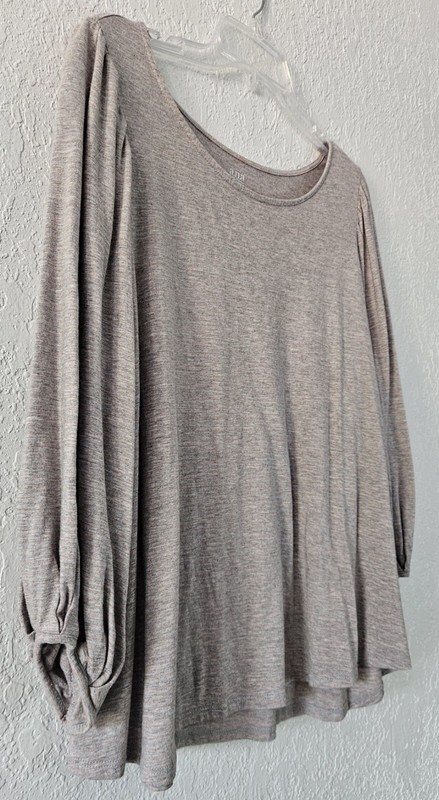 Ana Women Top Balloon 3/4 Sleeve Gray W Subtle Pink Stripe Sz L