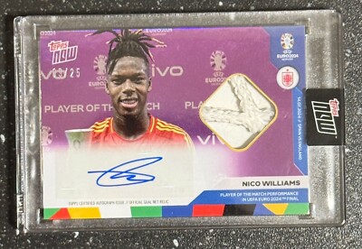 Topps Now Nico Williams /25 Goal Net Relic Auto Euro 2024 POTM BARCELONA Rookie
