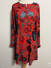 Ann Taylor LOFT 1/2-Button Shirt Dress Flame Red w/Multicolor Floral Size 2