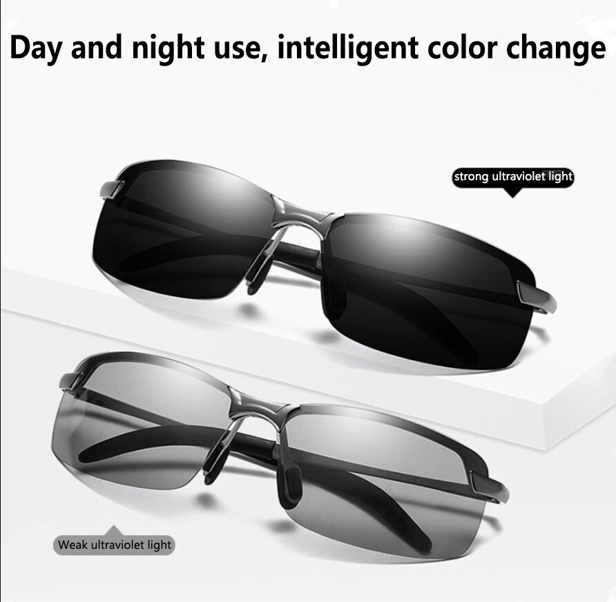 2pcs Men Photochromic Polarized Sunglasses Transition Lens Driving UV400 Glasses