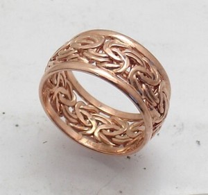 Authentic Size 8 Technibond Framed Byzantine Band Ring 14K Rose Pink Gold Plated Silver