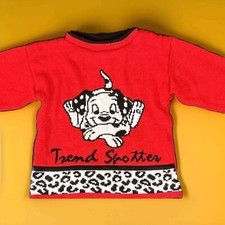 Vintage Disney 102 Dalmatians Sweater Kids Sz 6x Puppy Spotted 101 Red Child Gir