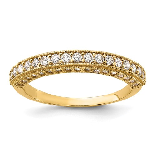 10K Yellow Gold Polished Cubic Zirconia Beaded Edge Band Ring Size 7 for Women - 第 1/6 張圖片