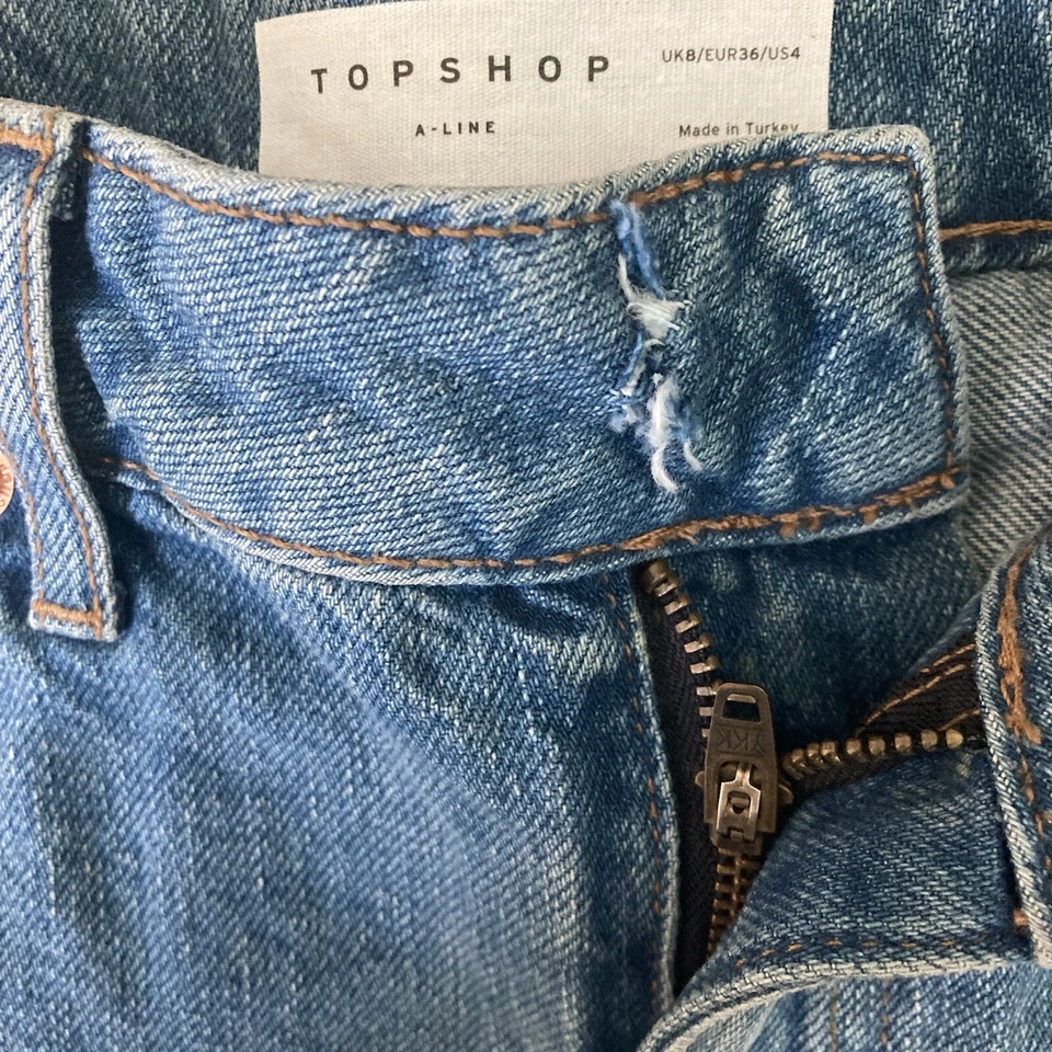 Pantalones Cortos Topshop Mujer Talla 4 Denim Aline Distressed Lavado Medio Nuevos Foto 4 de 4