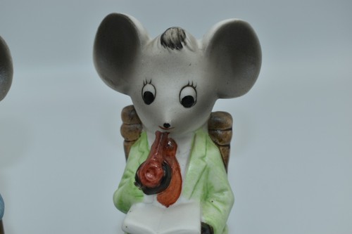 VTG 60's Kitsch Mice Taiwan Bisque Figurines Papa Mouse Mama Anthropomorphic MCM - Picture 5 of 22