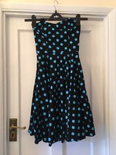 New Lady Mayra Black & Blue Polka Dot Halter Neck Vintage Look 26” Waist Dress,S