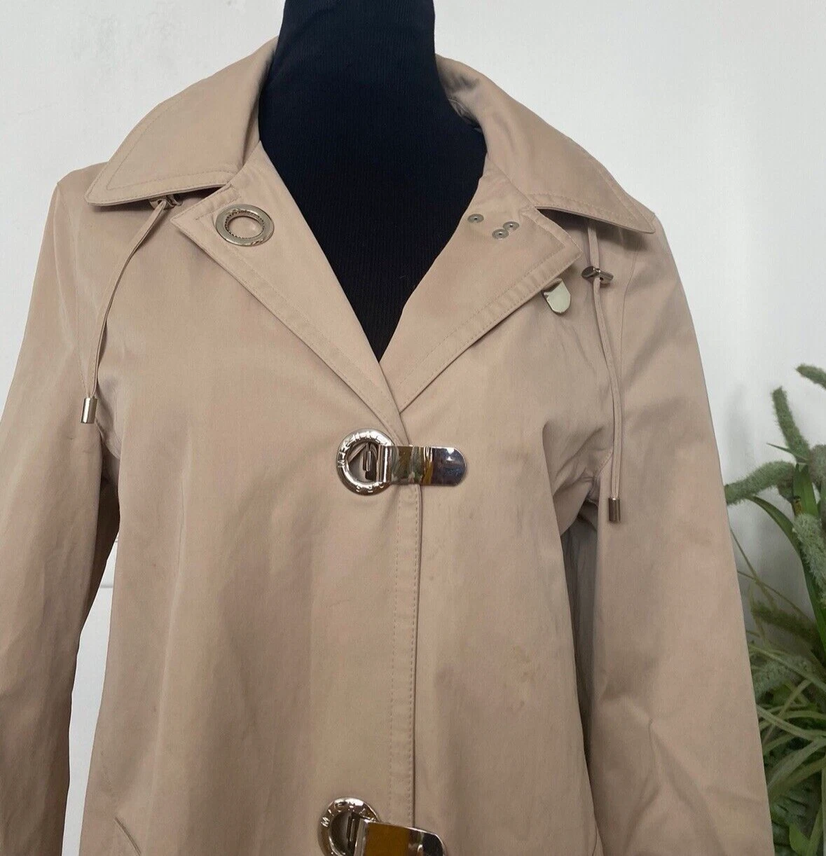 Michael Kors trincea donna beige poliestere con cappuccio taglia L G ottime condizioni! MSRP $280