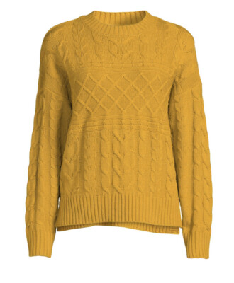 Time and Tru Cable Knit Sweater Women's Size Small (4-6) Yellow Crew Neck NWT