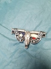 Vintage 5" Wide Belt Buckle Don't Mess With Texas Banner Long Horn Cow Skull