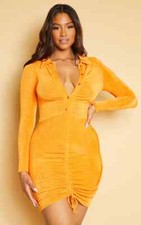 pretty little thing  dress size 4 Orange Acetate Slinky Ruched Skirt Shirt 