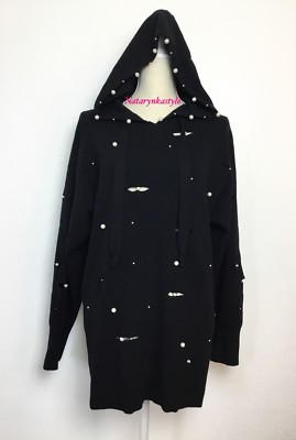 Zara Knit Sweater Hooded Pearl Beads Destroy Oversized Sweater