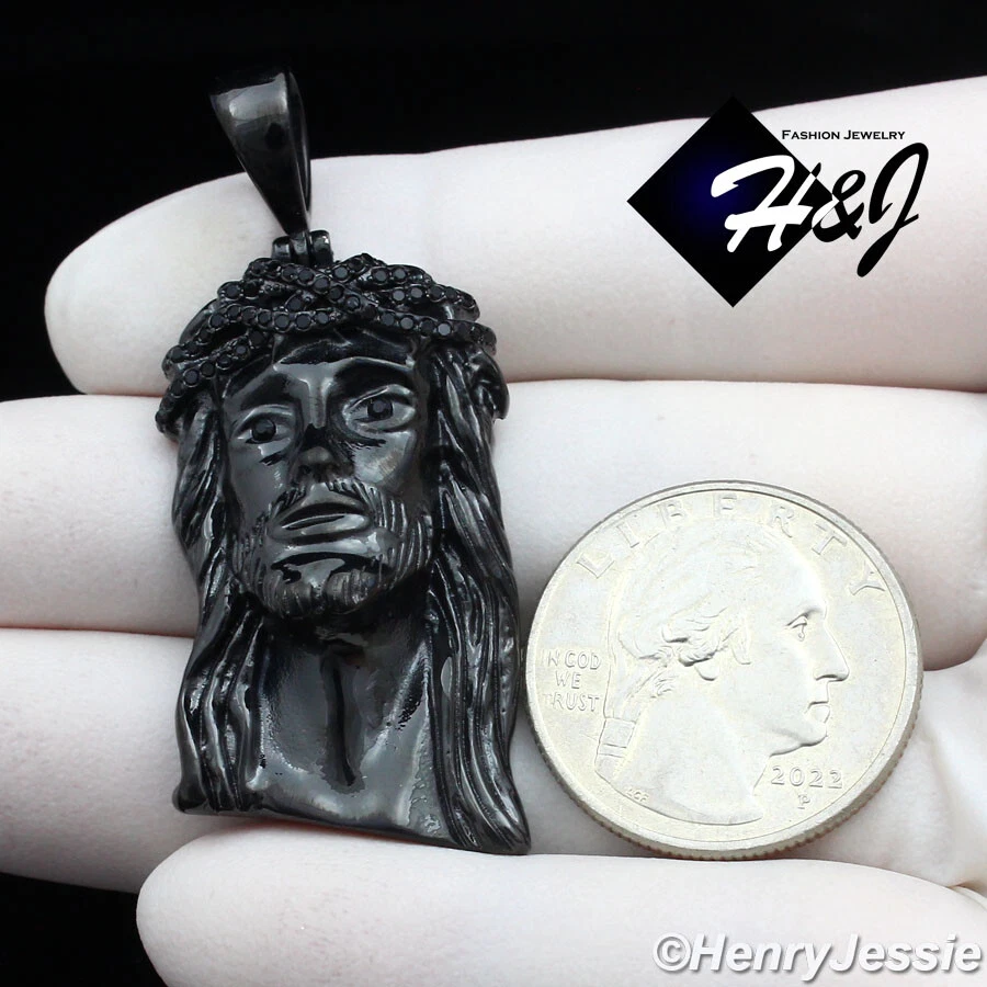 18-40"MEN Stainless Steel 6mm Black Plated Cuban Chain CZ Jesus Face Pendant*133 - Image 4 of 4
