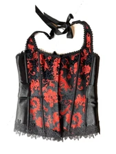 Valentine Sexy Halter Satin Corset Lace i COLLECTION SZ 38 Black & Red Hook/Eye