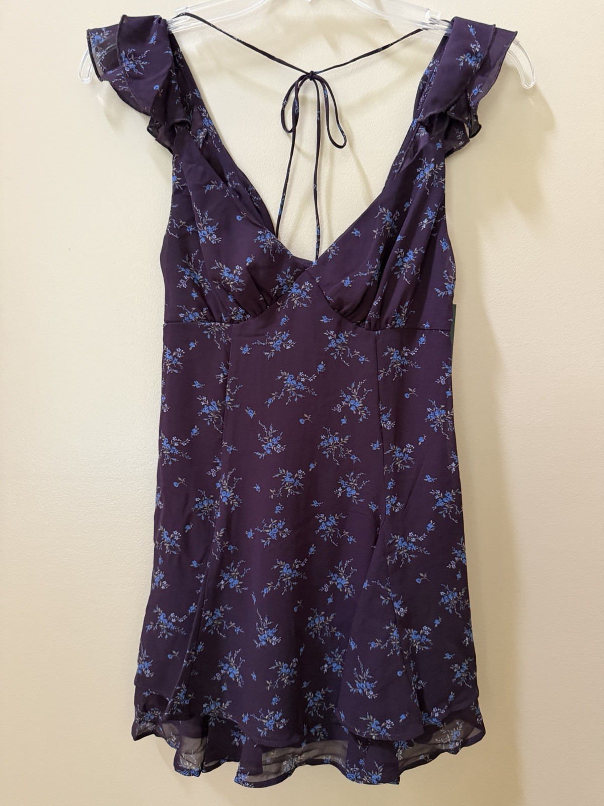 Women's Wild Fable Cap Flutter Sleeve Purple Floral Dress Size XS NWT