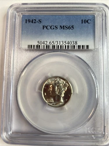 1942-S  Silver Mercury Dime PCGS MS65