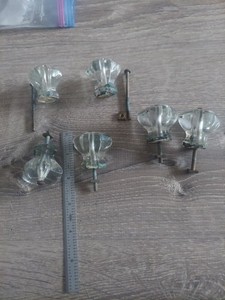 Vintage Clear Glass Cabinet/ Cupboard Knobs, Lot Of 6 Bubbles In Glass 