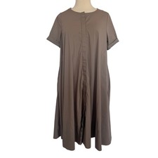 COS Women's Midi Dress Tunic Tan Short Sleeve Button Front Pockets SZ 38