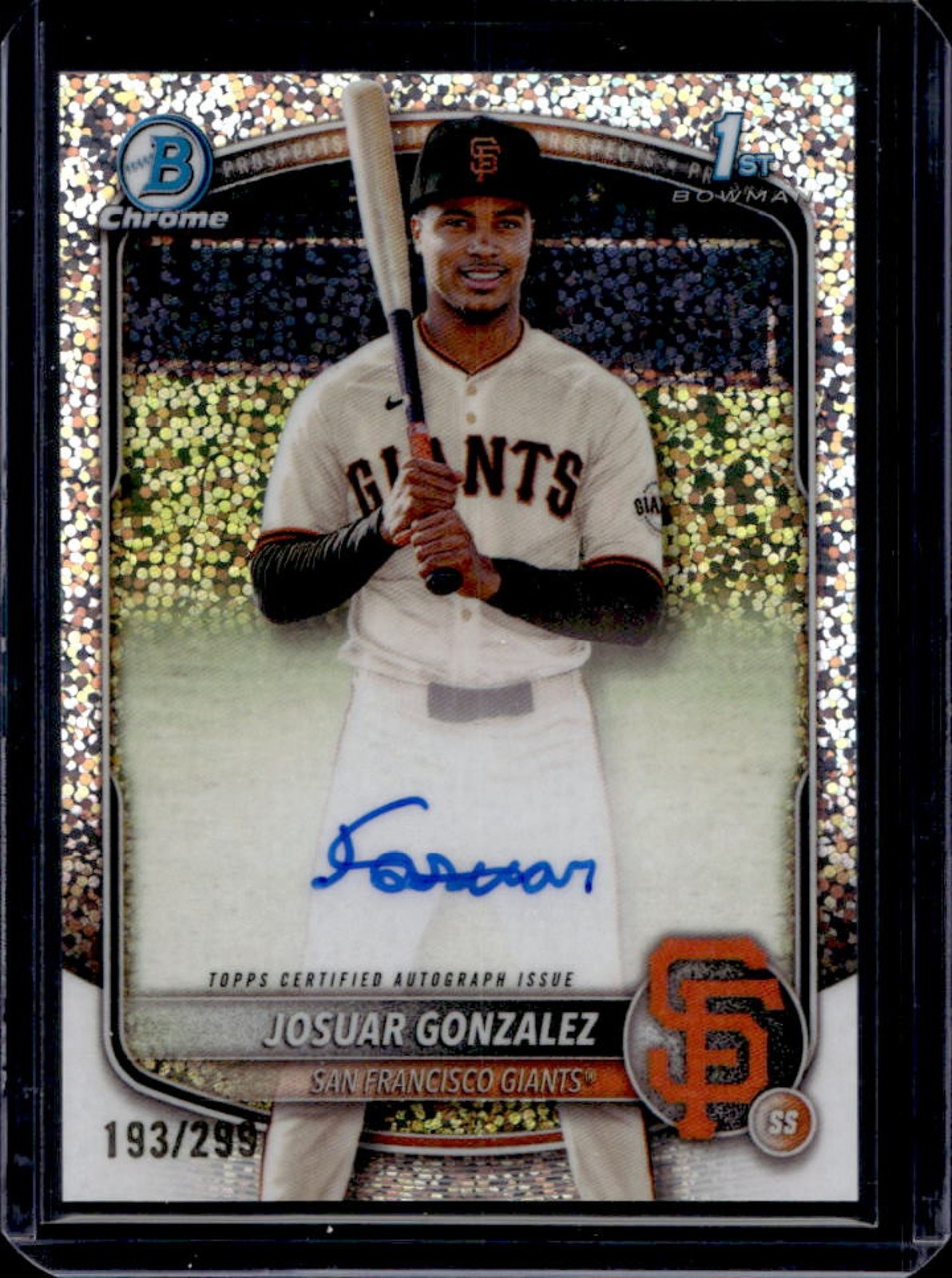 2025 Bowman Chrome Josuar Gonzalez Auto Speckle Refractor 1st #/299