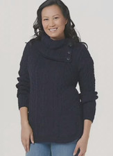 NEW ARAN CRAFTS NAVY BLUE MERINO WOOL BUTTON DETAIL PULLOVER SWEATER SZ M