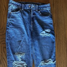 American Eagle Curvy Mom Jeans NWT 27W 4 Short High Rise Distressed Y2K Blue